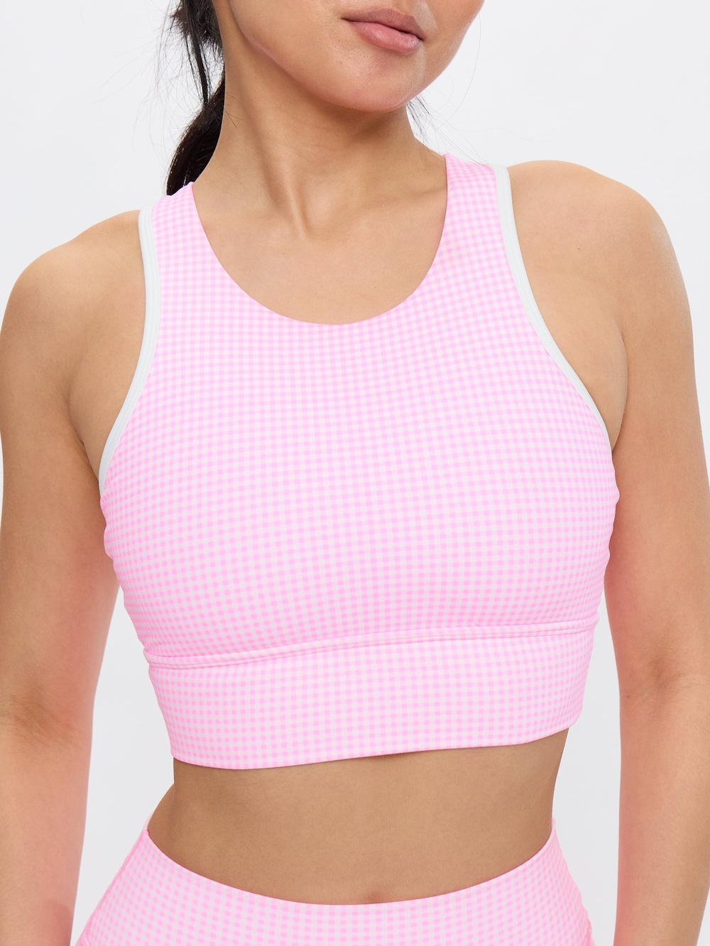 BuffBunny Pink Gingham High-Neck Sports Bra